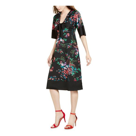 TRINA TURK Womens Pink Floral Sleeveless Halter Below The Knee Shift Dress